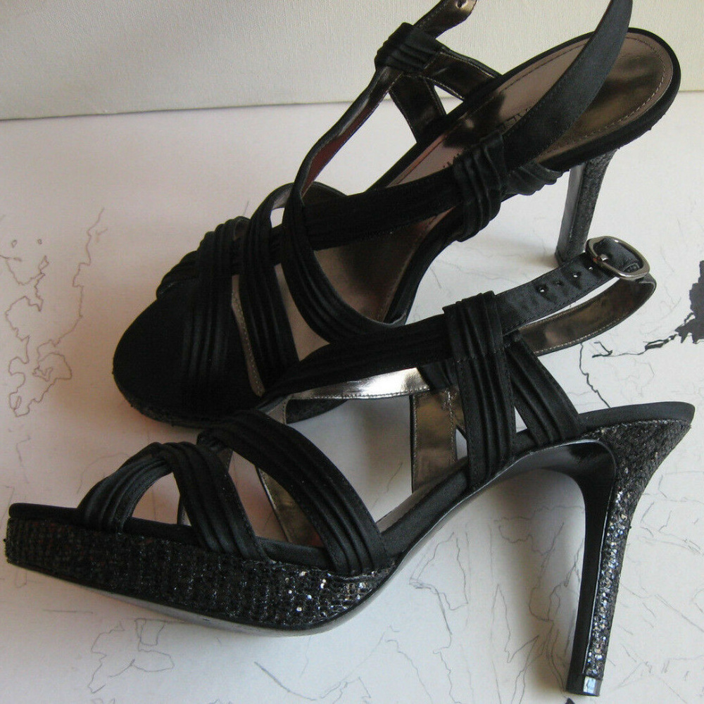 MICHAEL SHANNON KARA BLACK SRAPPY GLITTER HEELS